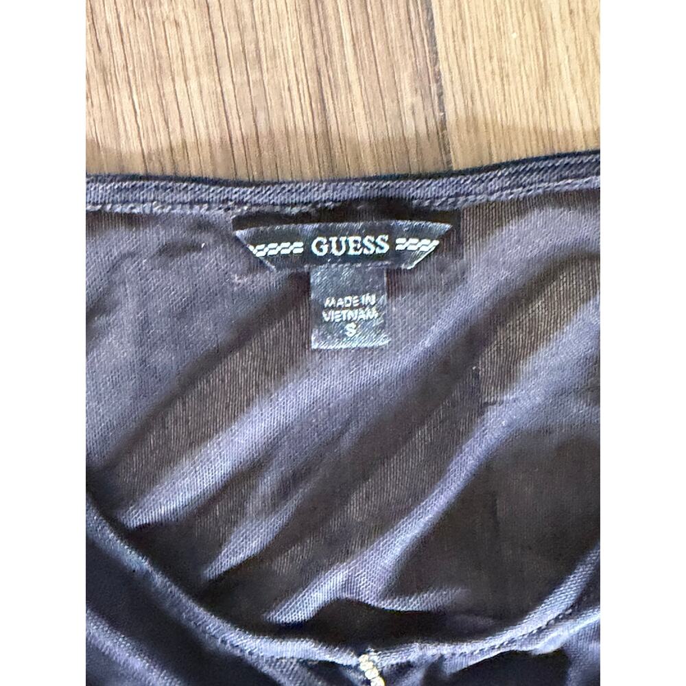 GUESS Black Sheer Mesh Ruched Rhinestone Top | Size S - Picture 9 of 9